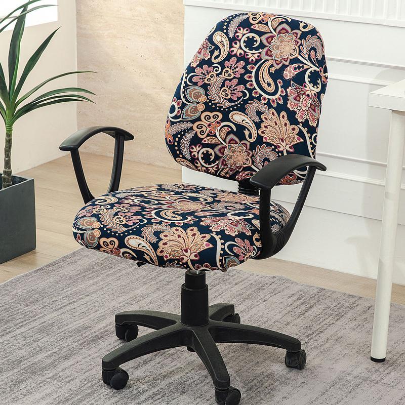 Computer Chair Printed Split Cover Elastic Office Armchair Dust-Proof Seat Cover Universal Study Swivel Chair Protective Case