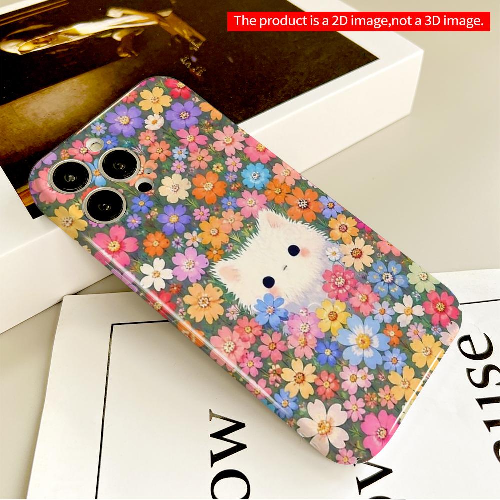 Floral Pet Cat Phone Case All Inclusive Film Hard Phone Case, Compatible with iPhone 18 Pro Max 17 16 15 14 13 12 11