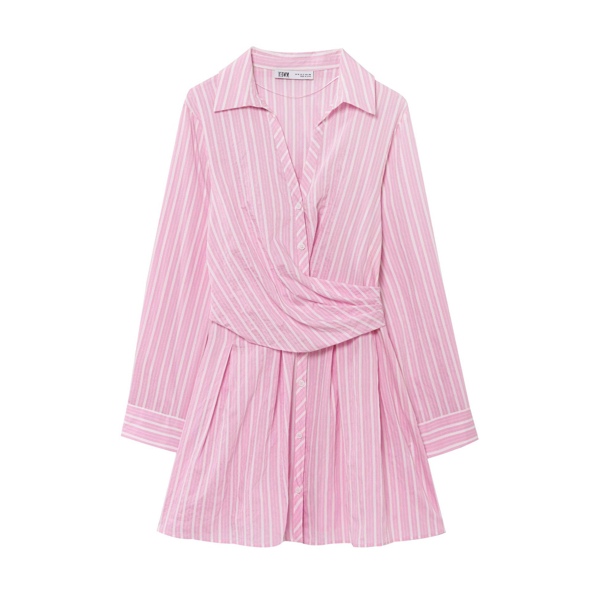 

2025 Women s Fashion: Casual Striped V-Neck Dress with French Design Large розовый