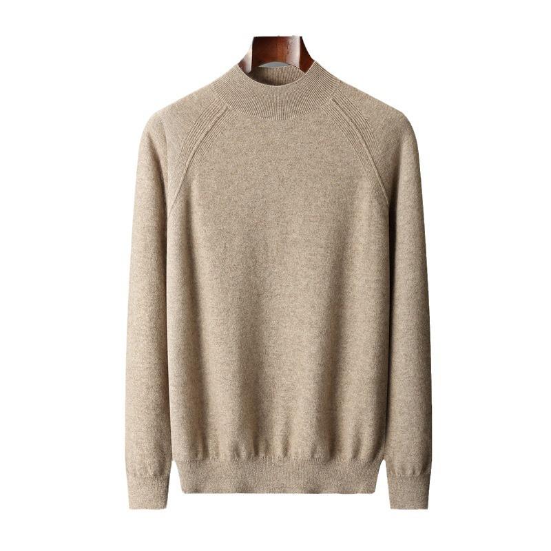 Men's Solid Color Cashmere Raglan Sleeve Sweater - Fall/Winter Half-High Neck, Versatile and Pure.