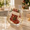 Elegant Wine Glass Set Creative Transparent Santa Claus Pattern Mug, 3D Embossed Christmas Aesthetic Tea Cups, Drinking with Tree Wreath Socks Design,