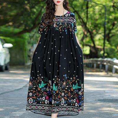 Rochie Elegantă de Vară Largă Femei Haine Vintage Mărimi Mari Casual Mânecă Scurtă Rochii Lungi