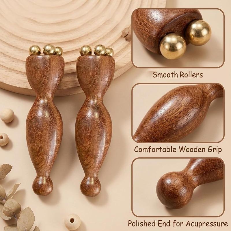 Wood Therapy Massage Tools, Facial Massage Tool with Copper Gua Sha, Eye Massager Tool for Acupressure, Wooden Facial Massage Set