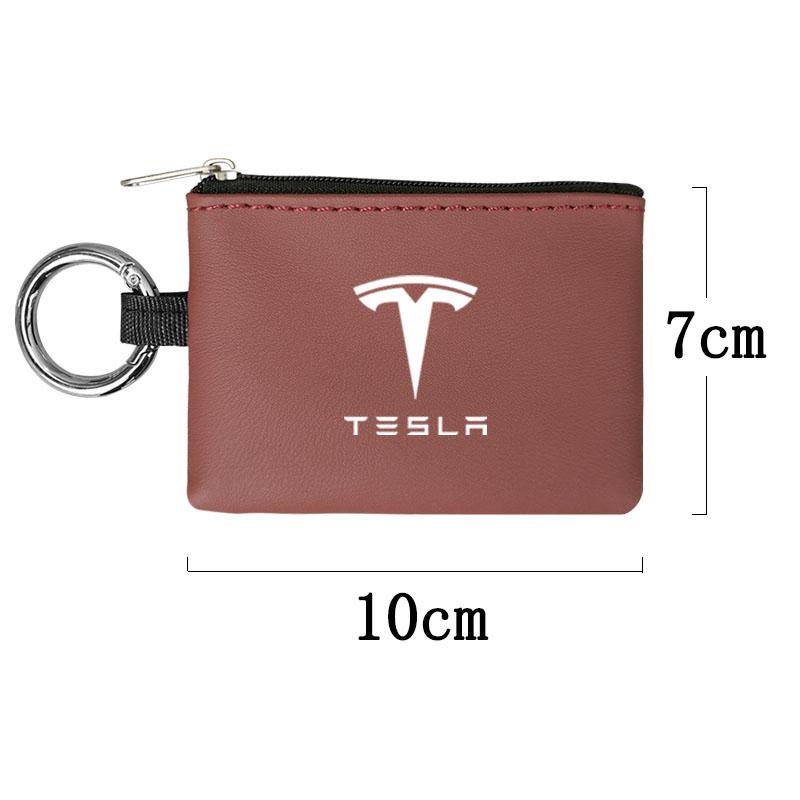 AGLNX1 Car Key Bag Leather Coins Wallet Mini Card Pouch Decorative Gifts For Tesla Model 3 Y S Cybertruck Coil Bonina Juguete Roadster