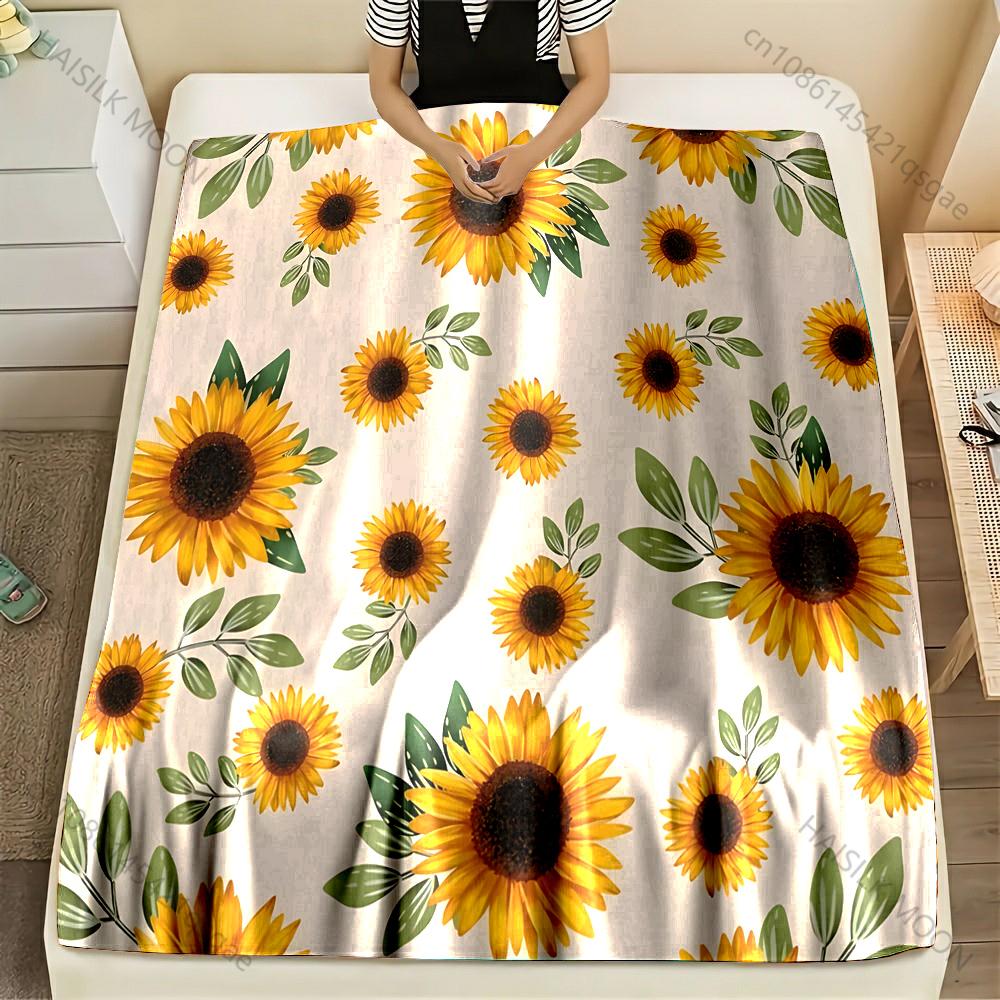 

Multi-size Sunflowers and Green Leaves Pattern Blanket Flannel Material Soft Warm for All Seasons Home Outdoor Camping Picnics 75x90cm