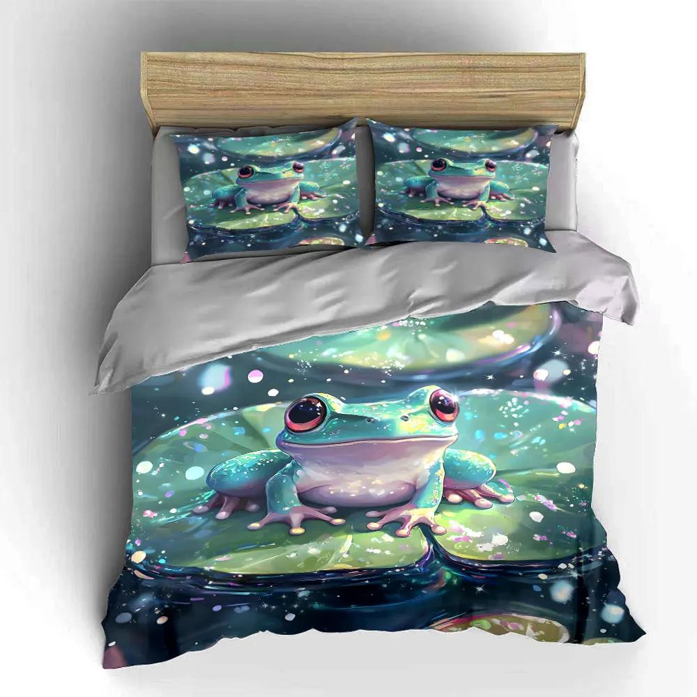 Colorful Frog Decorative Set Soft Comfortable Duvet Cover Bedding Set Included 1*Duvet Cover & 2*Pillowcases Gift