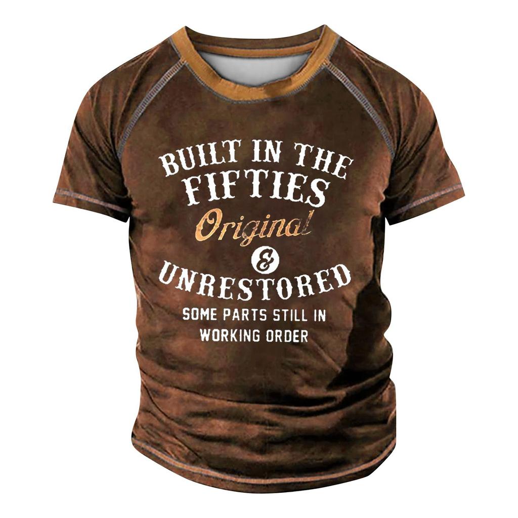 Men's Raglan T-shirt Retro Short Sleeve Round Neck Letter Printing Tops