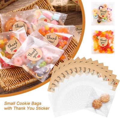 100Pcs Clear Self Sealing Cellophane Cookie Bags with 120Pcs Thank You Stickers Resealable Treat Bags for Candy Desserts Baked Goods