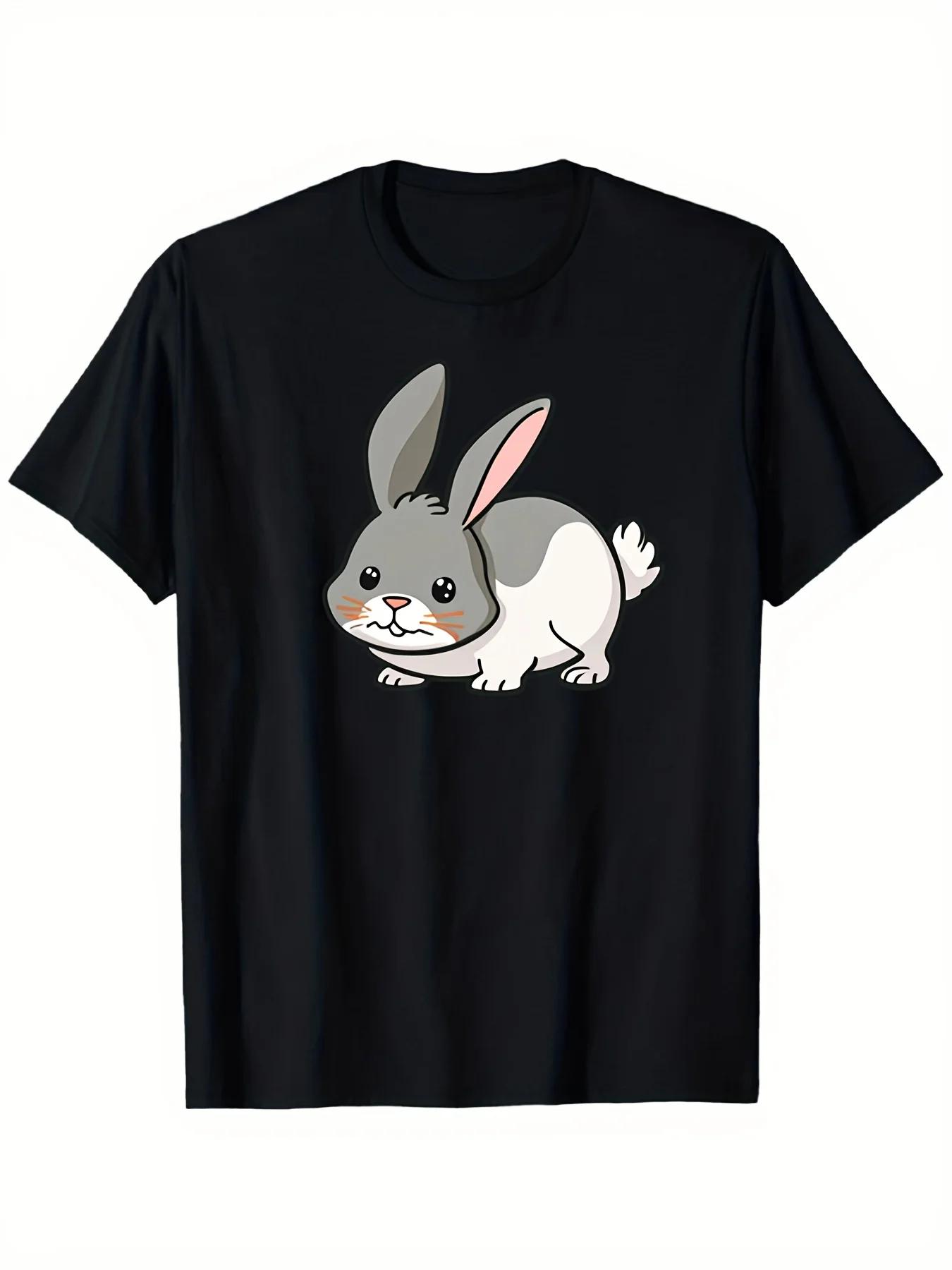 

Cute Gray Bunny Rabbit Graphic Tee Breathable Cotton Casual Short Sleeve Crew Neck TShirt for Unisex Women S