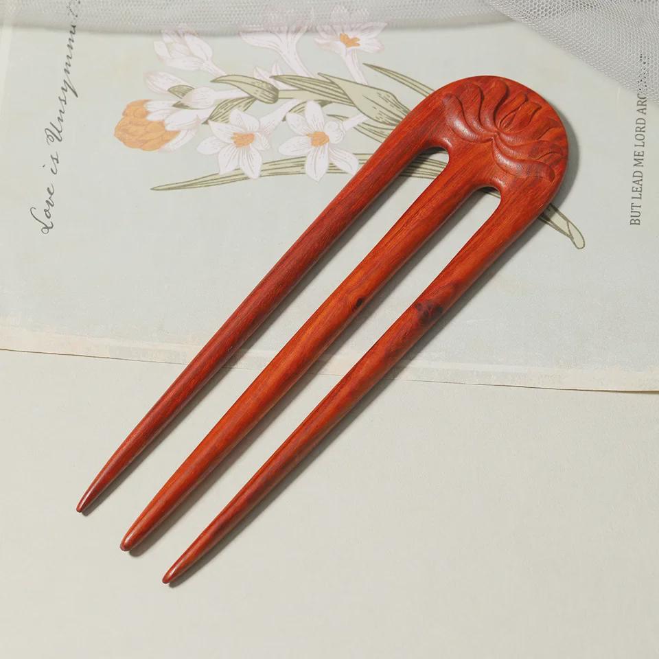 Chinese Retro Sandalwood Carved Hairpin - Classic & Versatile Hair Accessory