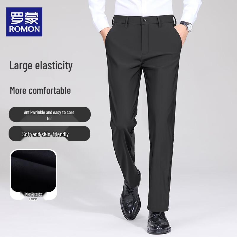 

ROMON Men s Ice Silk Straight-Leg Business Casual Trousers 33