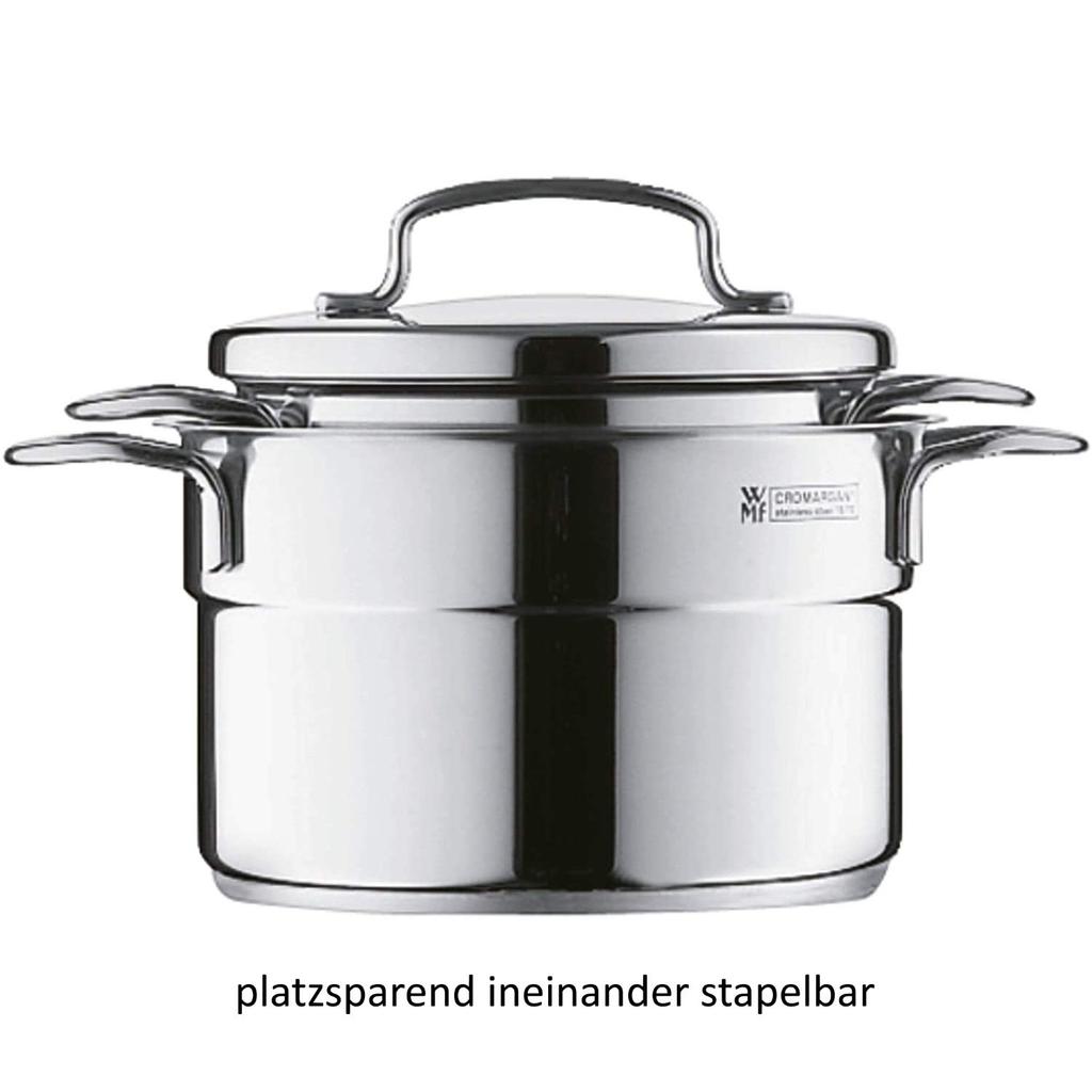 WMF High Stainless Steel 14cm Deep Induction and Gas Simple W0714776040 "Mini Casserole" Double-Handled Pot, Compatible, Design,