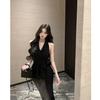 [Quality] Black Cross V-neck Neck Vest Women's Summer Strap Slim Sleeveless Design Top