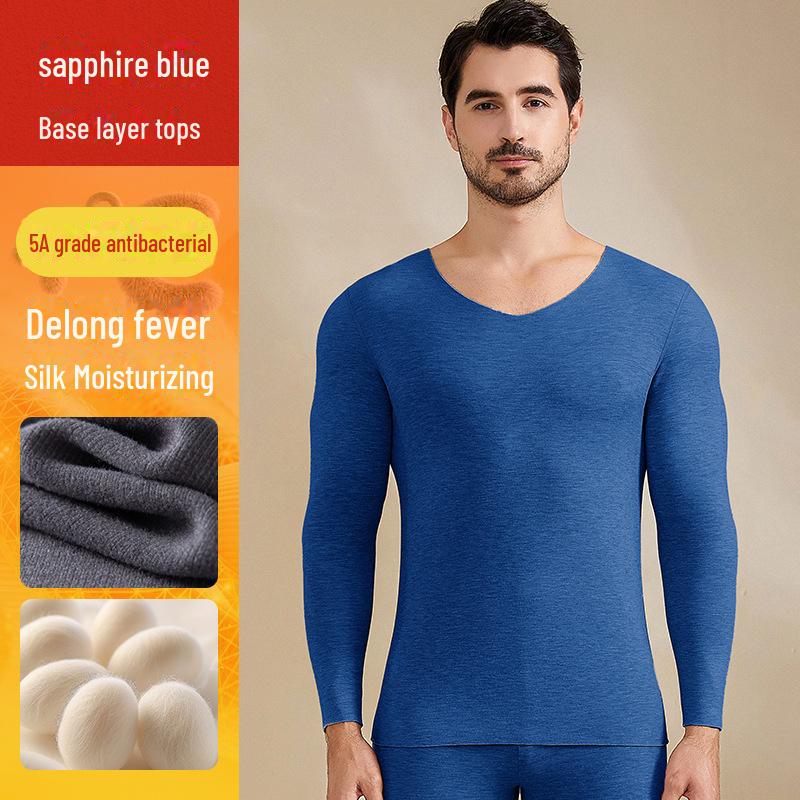 Men's V-Neck Cashmere Silk Velvet Thermal Underwear Set