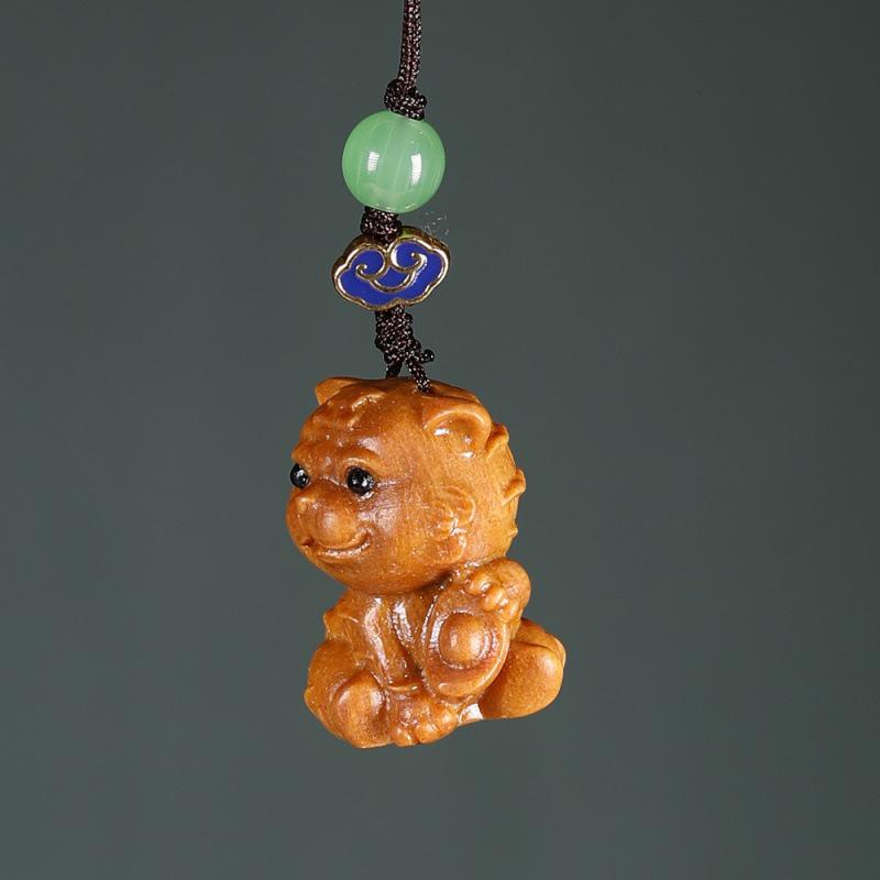 Red Sandalwood Zodiac Tiger Keychain & Car Pendant