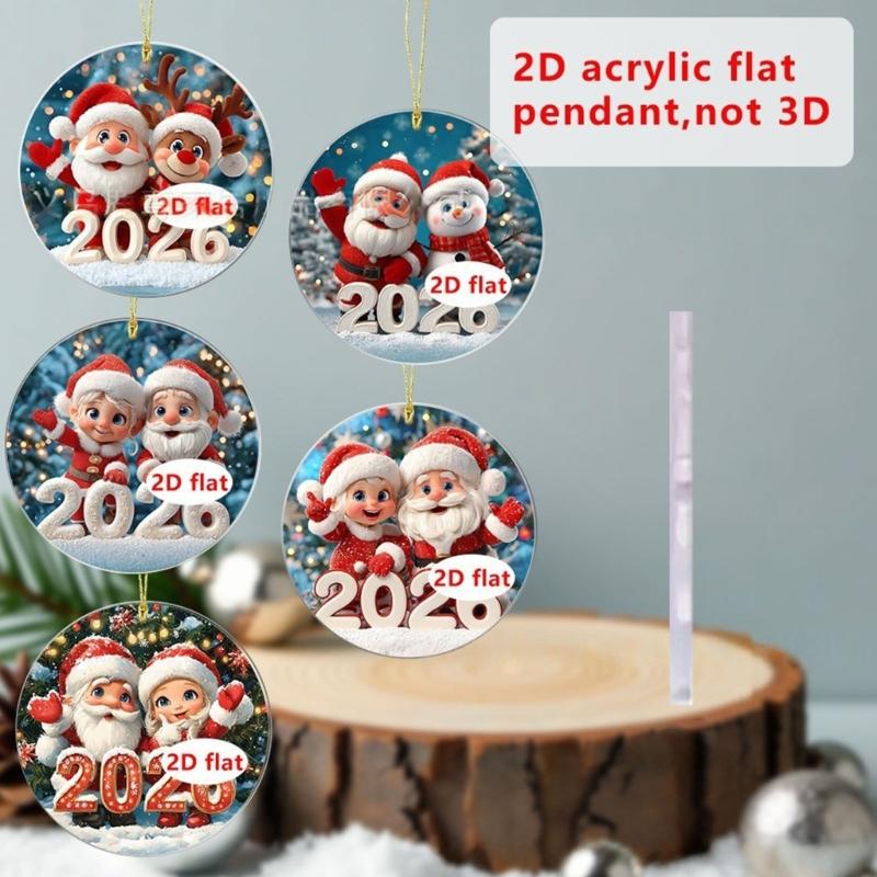 2026 Santa Flat Acrylic Hanging Ornament Shatterproof Car Backpack Decoration For Christmas Party Home