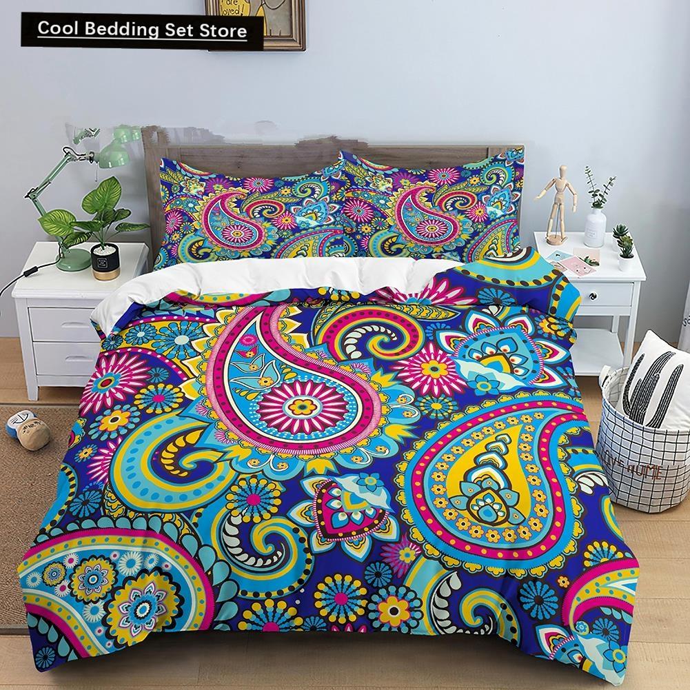 Indian Floral Style King Queen Duvet Cover Colorful Boho Mandala Bedding Set for Adults Geometric Exotic Polyester Quilt Cover
