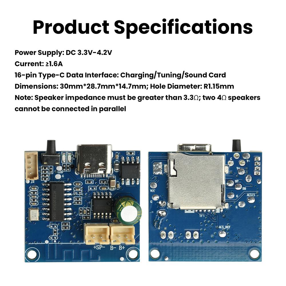 DC 3.3V-4.2V Bluetooth Amplifier Board 4.3W Hi-Fi Output with TWS Pairing Charging via Type-C for Audio Modules