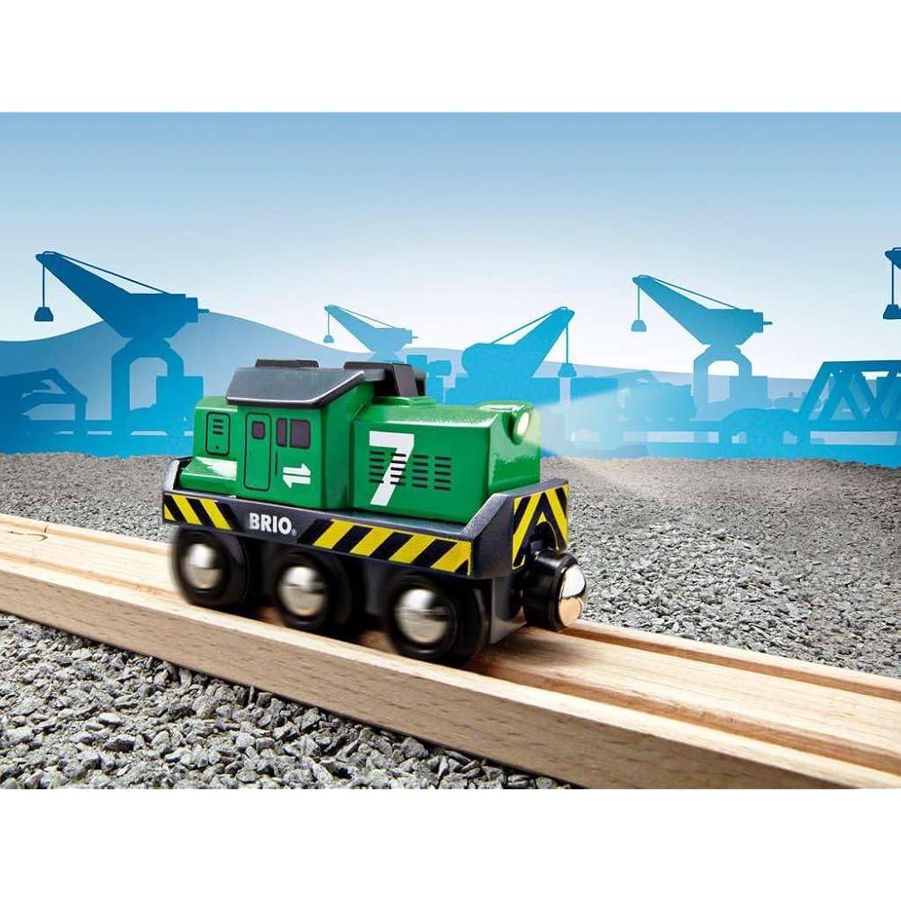 Brio Battery Powered Cargo Transport Engine 33214 Wooden Toy Train for Ages 3 and Up