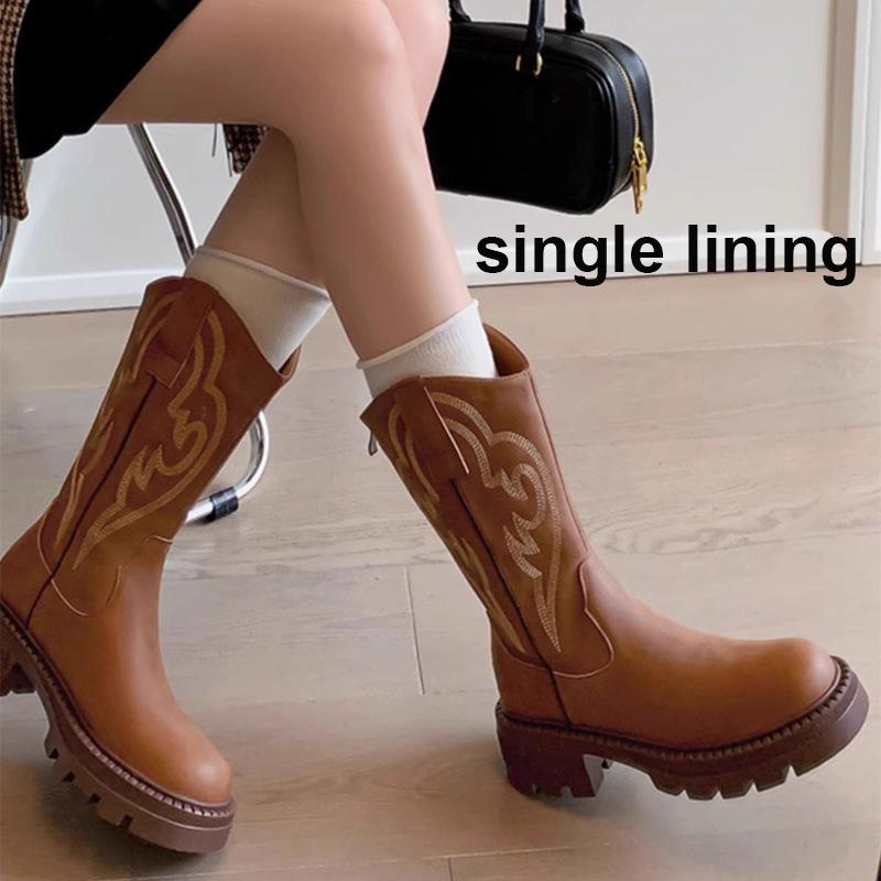 Women Boots Winter Boots Shoes Retro Thick-soled Versatile Western Cowboy Boots Female Shoes Women Winter Boots Shoes