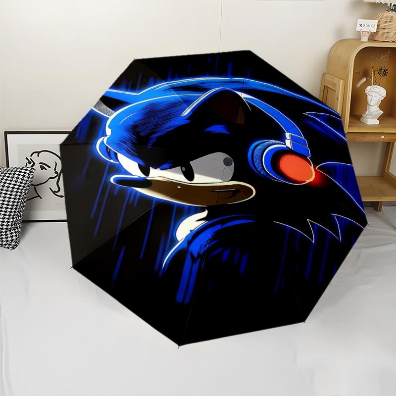Sonic the Hedgehog Print Automatic Umbrella, 8 Rib Iron Frame, Plastic Handle, Suitable for Outdoor Travel &Daily , Ideal Gift