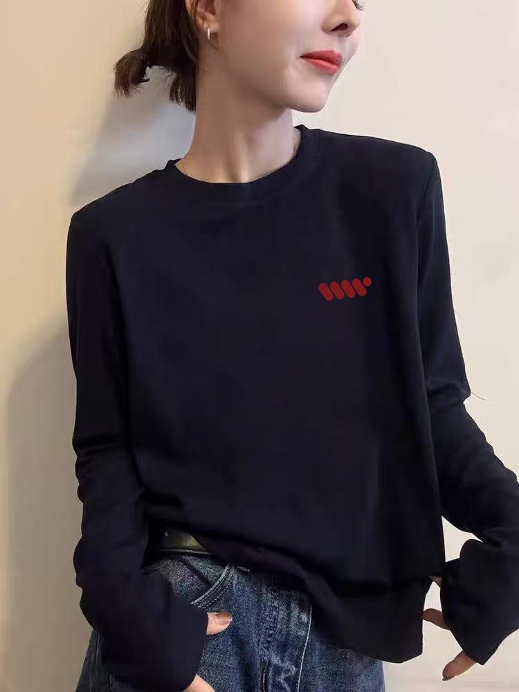 Korean Style Round Neck Ribbed Long Sleeve Women's T-Shirt - Age-Reducing Spring/Autumn Fashion 2026