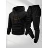 Boston Print Men's Two Piece Set, Casual Long Sleeved Hooded Sweatshirt and Sweatpants Set, Suitable for Winter and Autumn Wear, Sportswear Set