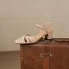 Krazing Pot Sheep Skin Med Heels European Design Summer Size 40 Round Toe Circle Buckle Straps Women Pumps