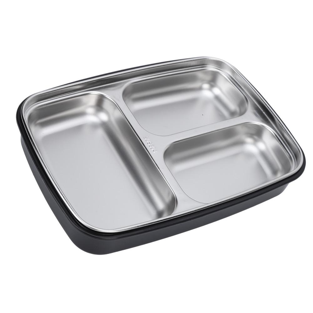 3 Compartment Insulated Lunch Box 304 Stainless Steel Food Storage Container  For Picnics