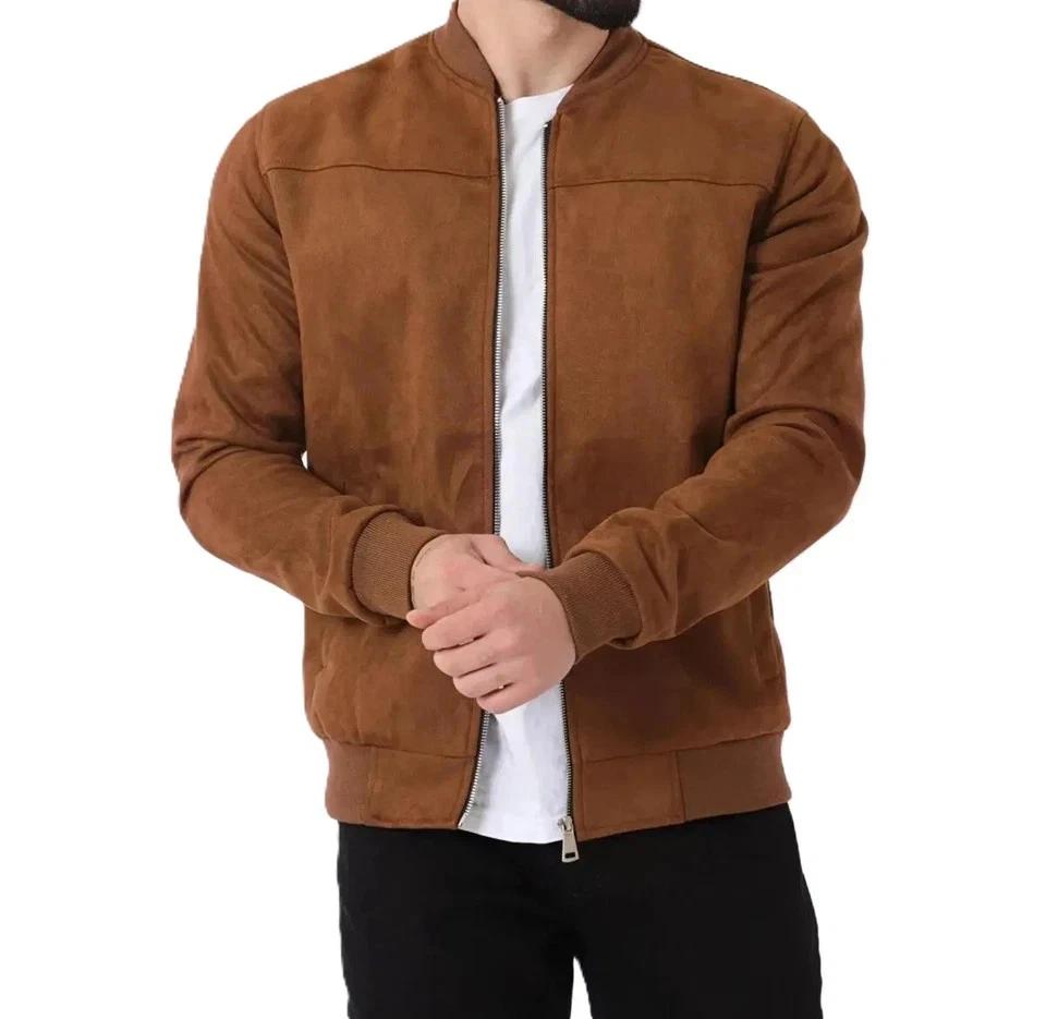 Soft Suede Leather Biker Men's Jacket Brown Genuine Handmade Lambskin Motorcycle