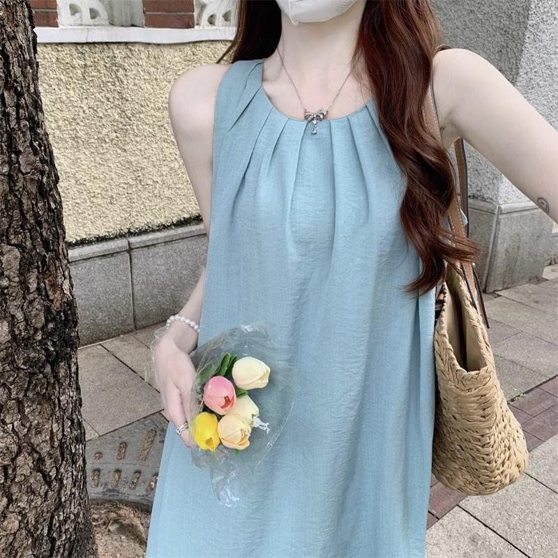 Seaside Vacation Dress Women's Summer Niche Design Sense Loose Sleeveless Vest Skirt a Word Long Dress Fairy Women's Clothing