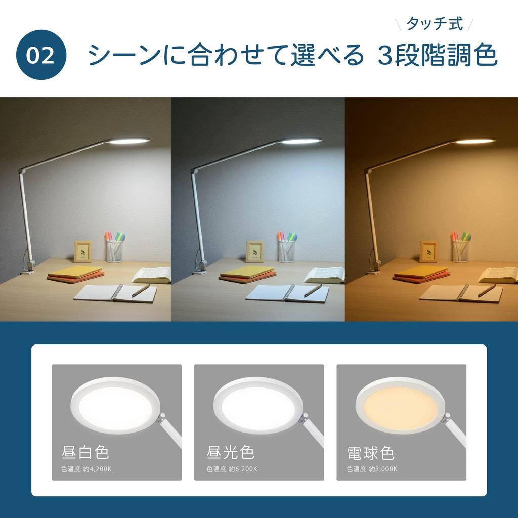 OHM Electric LED Arm Light, Dimmable and Color-Adjustable, Clamp Light, Desk Light, Desk Stand, AS-LDC6K-W 06-1947 OHM