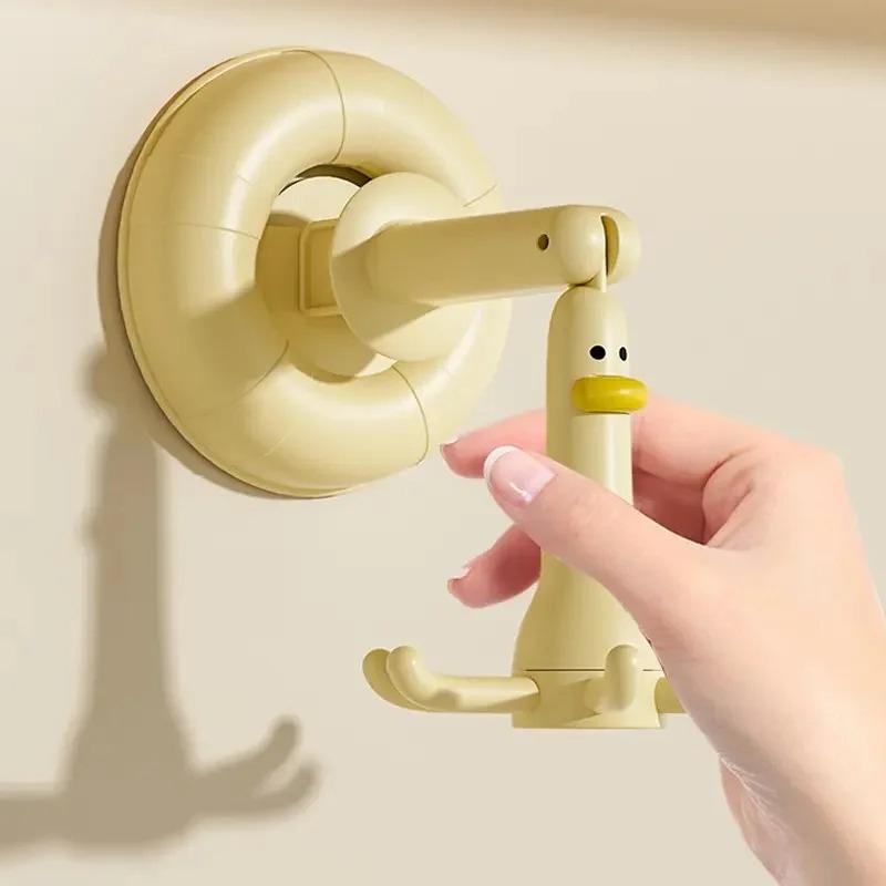 1 pièce Crochets utilitaires réglables avec ventouse Rotation à 360° Design canard Support mural Multifonctionnel Créatif Organisateur de maison