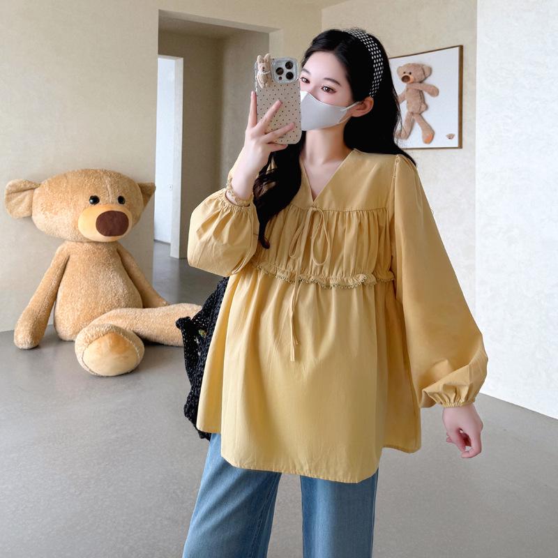 

2026 Spring/Autumn V-Neck Lace Trim Long-Sleeve Doll Blouse XL