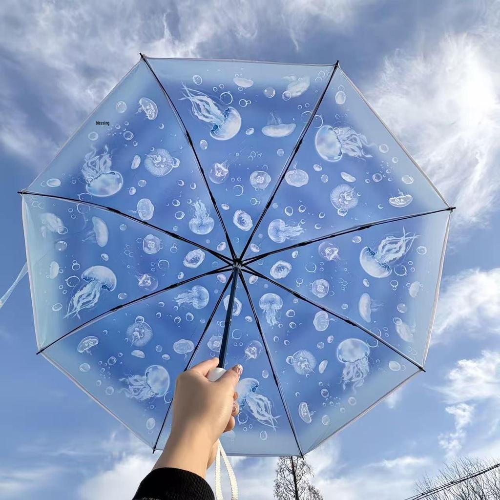 Dual-Use Automatic Transparent POE Umbrella - Xiaohongshu Style with Cats and Dogs Design
