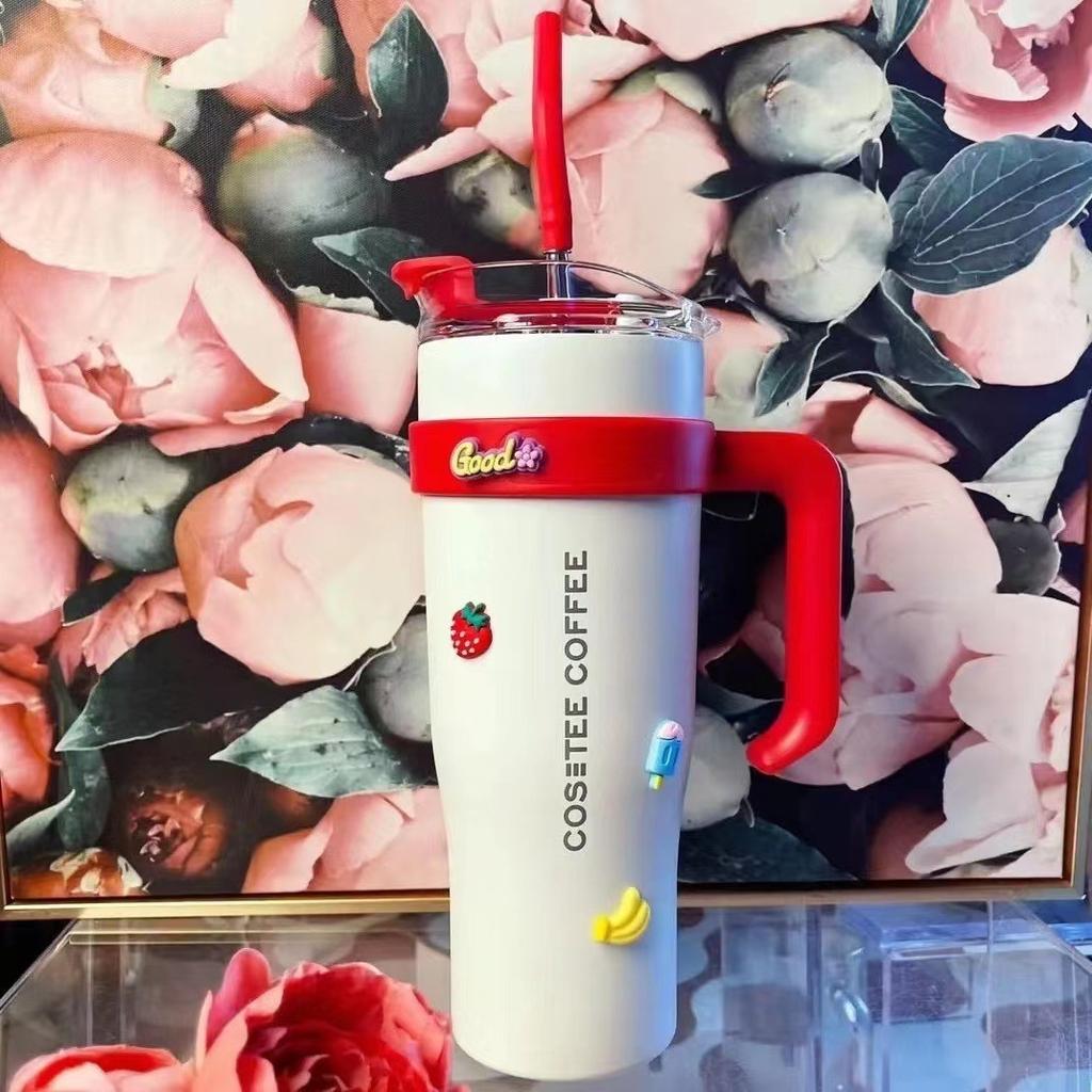 New Small Fresh Stainless Steel Thermos Cup Household Gradual Change with Handle Straw Cup Large Capacity Portable Car Cup