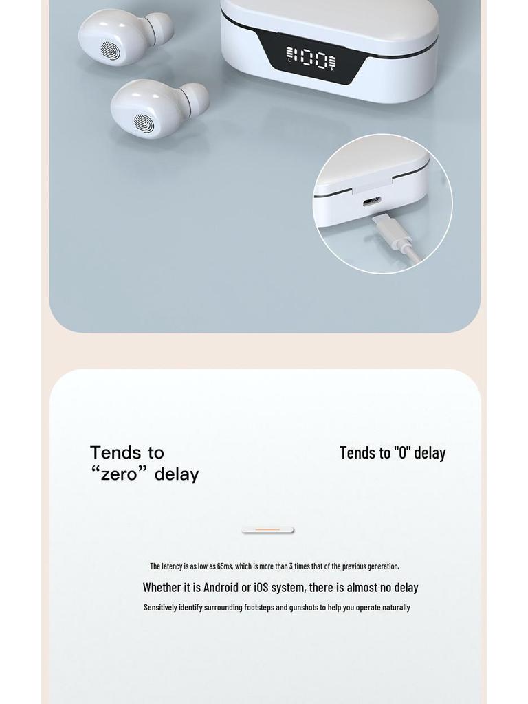 T31 Dual-Ear Touch Control Wireless Bluetooth In-Ear Headset with Digital Display