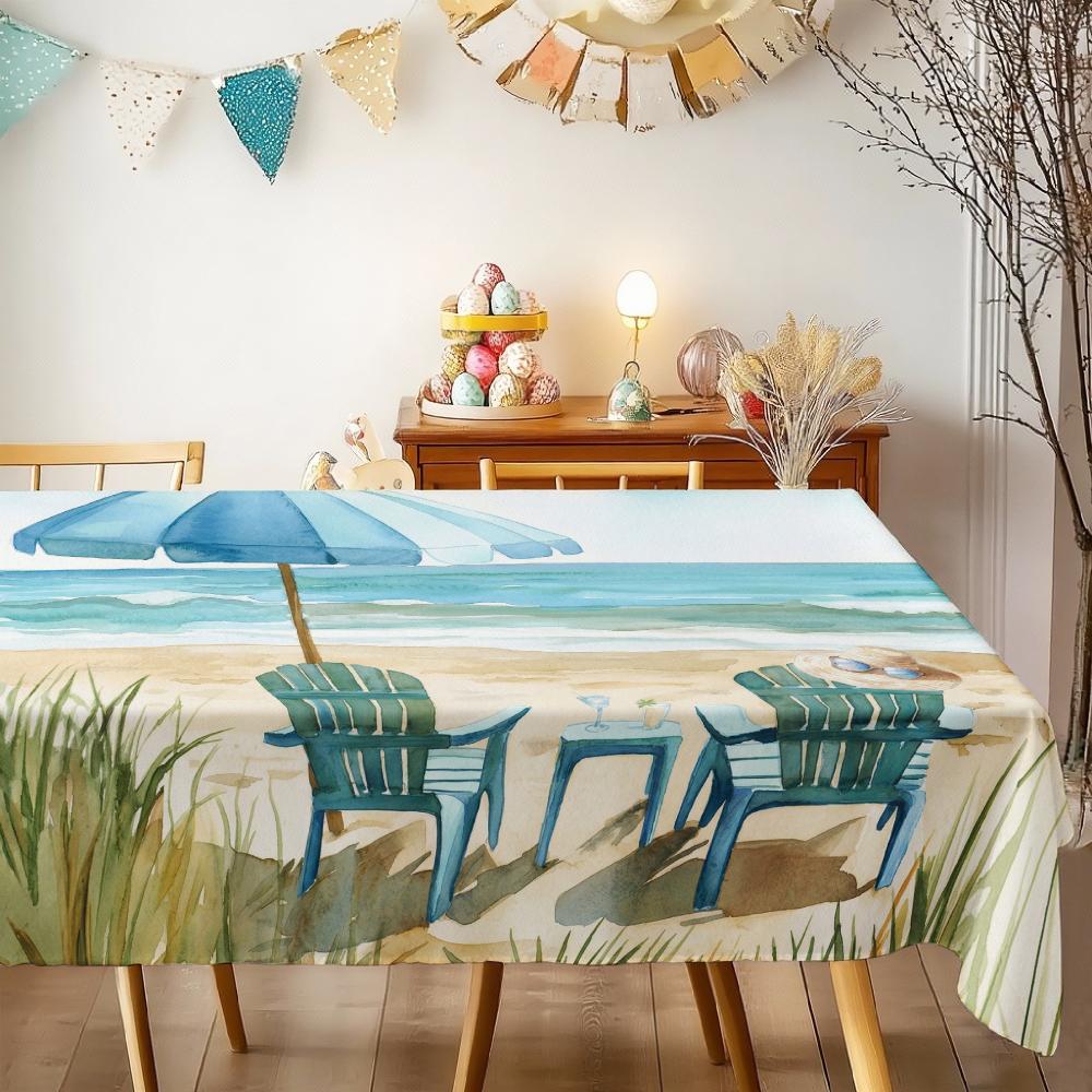 Tovaglia Rettangolare Scena Spiaggia Estiva per Decorazione Tavolo Cucina Sala da Pranzo Tovaglie Impermeabili Riutilizzabili per Tavolo Sala da Pranzo