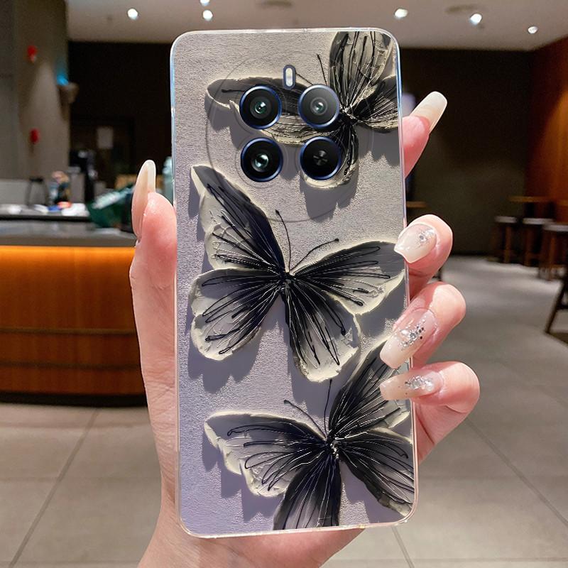 Case For Realme 12 Pro Plus 5G Pretty Flowers Butterfly Clear Soft Silicone TPU Cover For Realme12ProPlus 12 Pro Plus 5G Fundas