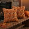 Quilted Embroidery Holiday Decor Fall Pumpkin Cushion Cover, 18x18 Inch Plush Throw Pillow Skin Friendly Fabric Cases Farmhouse Case for Sofa