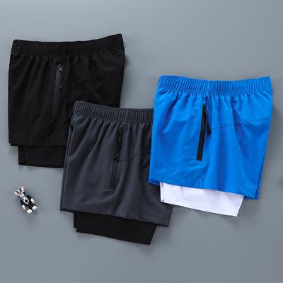 Pantaloni de sport pentru alergare 2 în 1 pentru bărbați cu buzunare cu fermoar Jogging Atletism Pantaloni scurți de fitness Pantaloni scurti cu jambiere duble
