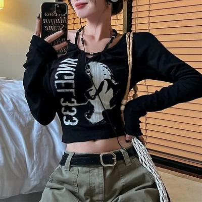 Fashion Woman Tshirts  Slim Women Goth T-shirt Long Sleeve Crop Tops Y2k Top Clothing Korean T Shirt