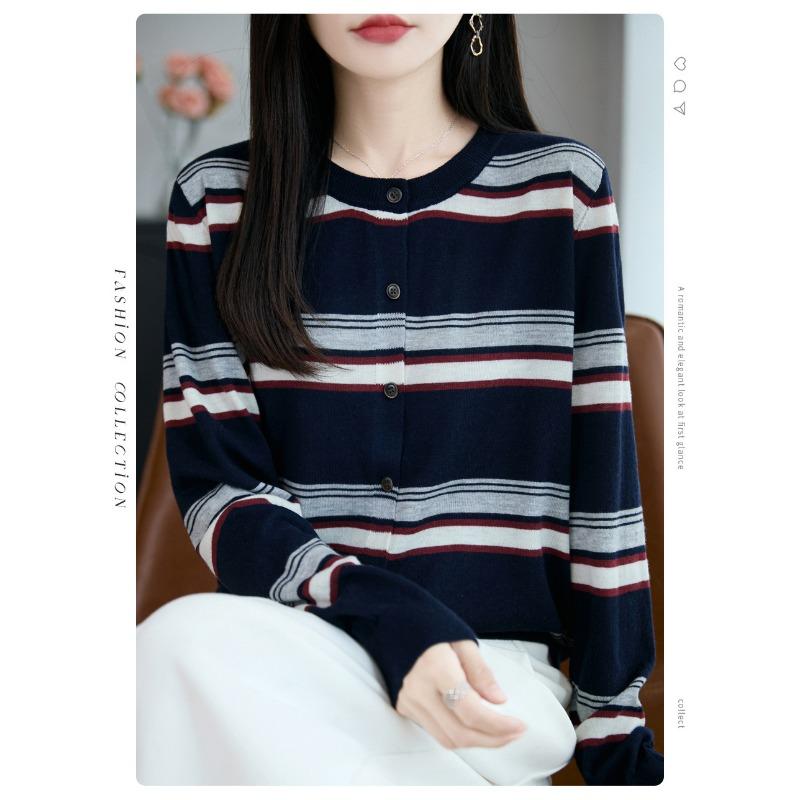 Women S Loose Fit Striped Knit Cardigan For Autumn
