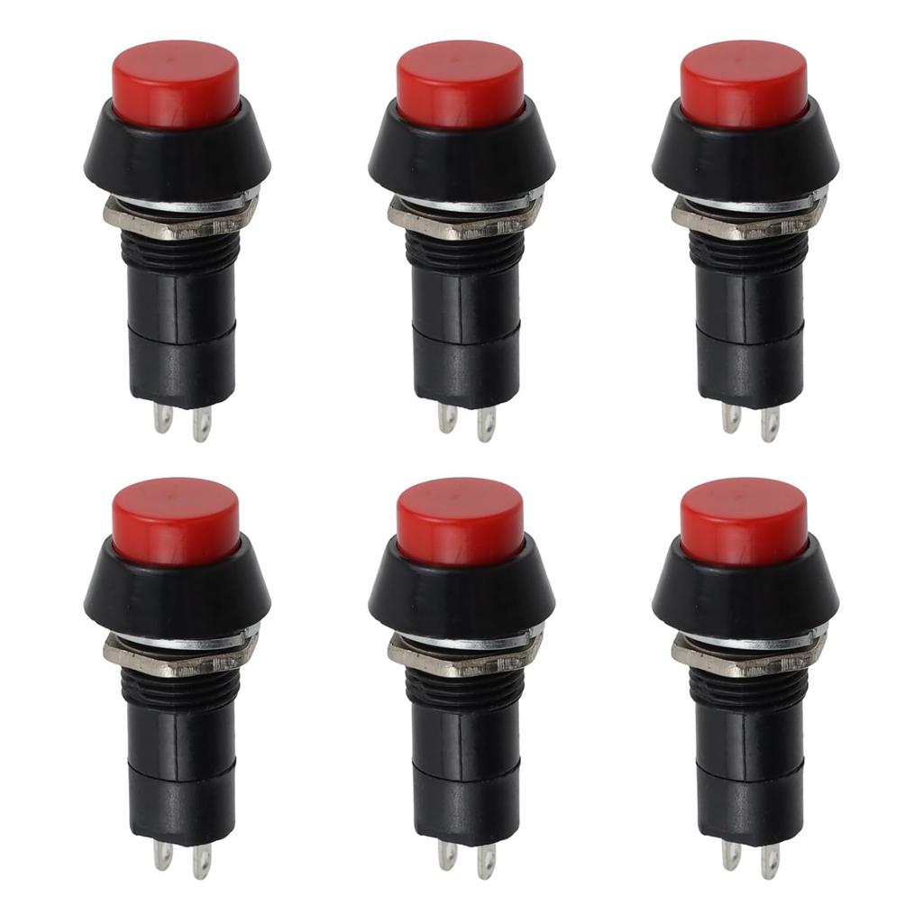 6PCS Black Latching Push Button Switch, Momentary Push Button Switch for 0.39" Mounting Hole
