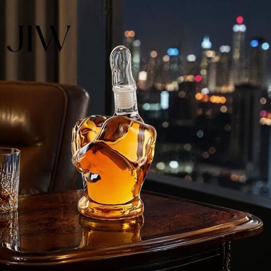 1000ml Alcohol Dispenser with Stopper 3D Middle Finger Whiskey Decanter, Lead-free Glass Spirit Bottle Artistic Decanter for Husband Airtight Stopper,