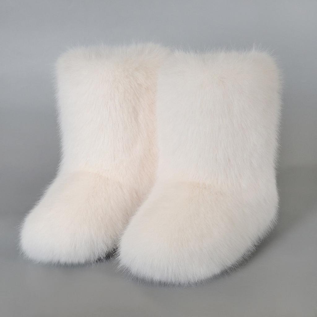 Vintersko Dame Vinter Fluffy Faux Fox Pels Støvler Dame Plysj Varme Snøstøvler Luksuriøst fottøy Jente Furry Pels Bottes Mote
