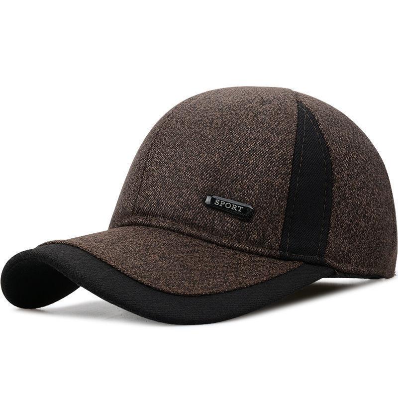 Hat Men's Winter Flat Hat Fleece Thickened Cap Dad Wool Cotton Hat Thermal Ear Protector