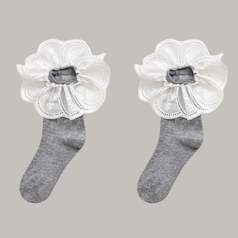 White Embroidered Ruffle Socks Mid Tube Women Hosiery Sweat-absorbing Short Sock  Lady