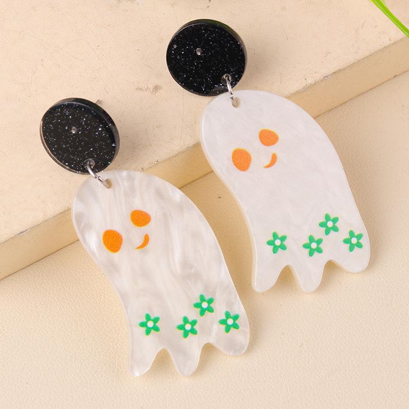 Fancy Acrylic Halloween Skull Pumpkin Stud Earrings for Women Female Gothic Big Dangle Jewelry Party Pierced Ghost Ear Drop Gift