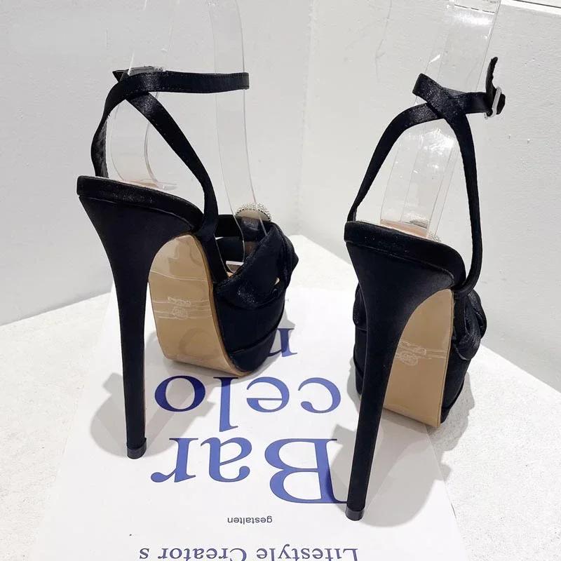 Fashion Luxury Crystal Buckle Strap Platform Sandals Sexy Peep Toe 16CM Thin High Heels for Women Elegant Sandals Banquet Party Shoes